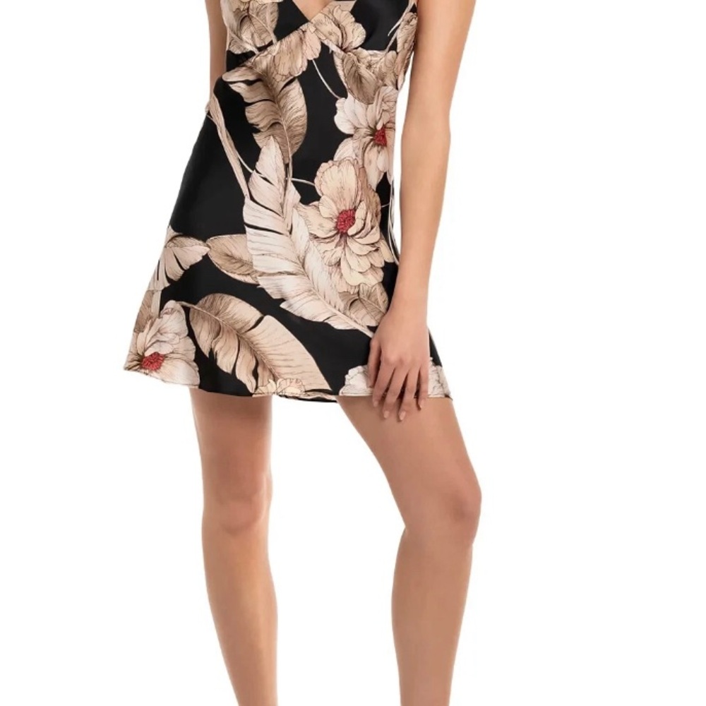 Midnight Bakery Women's Printed V-Neck Satin Chemise, S/P